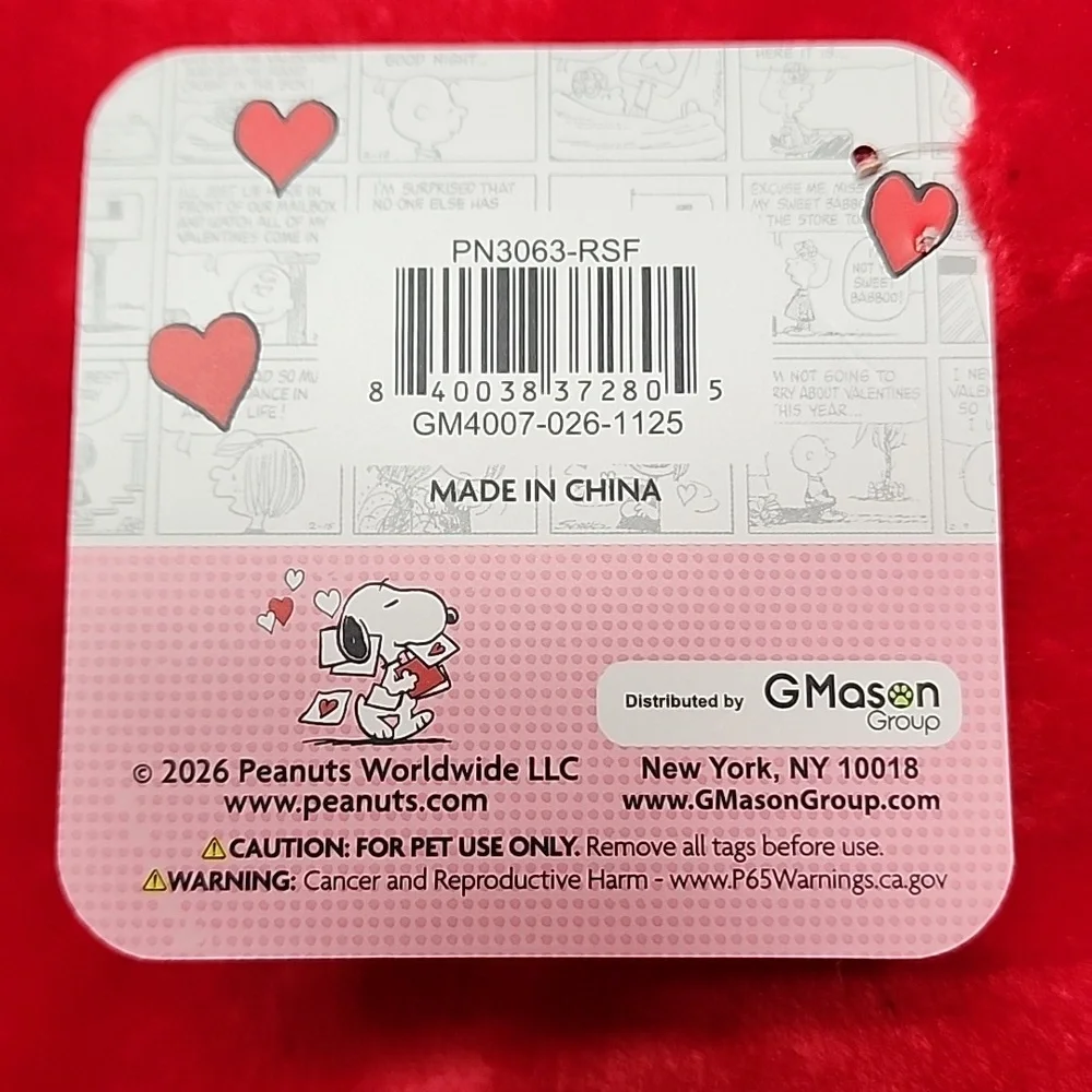 Peanuts Charlie Brown Snoopy Valentine's Day Cat Dog Pet Bed Red & Pink New